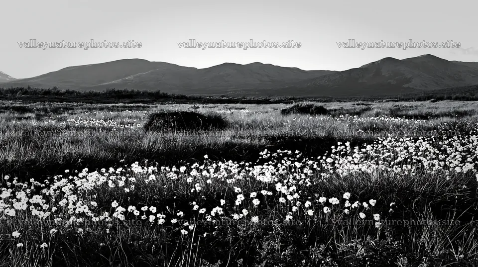 Cottongrass meadow with mountains in the background – nature photography 10608x5938