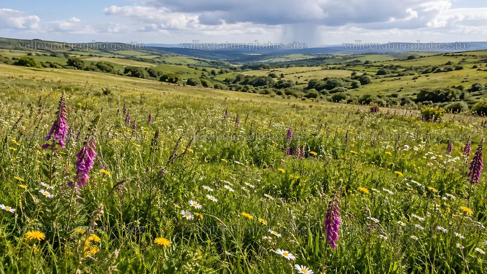 Wildflower Meadow Across Rolling Green Hills – nature photography 10324x5812