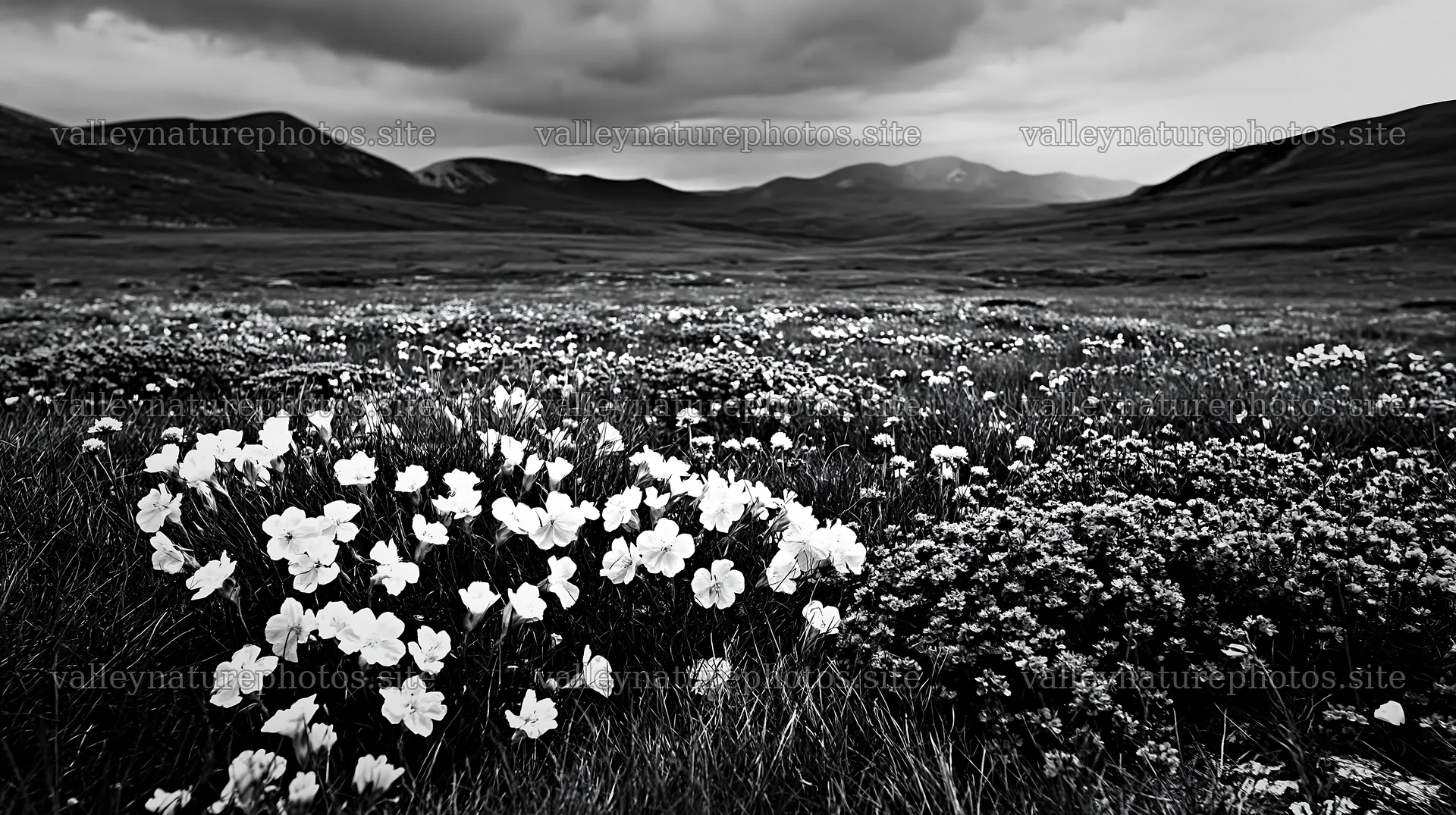 Cloudy limestone meadow with wildflowers in natural setting – nature photography 10608x5938