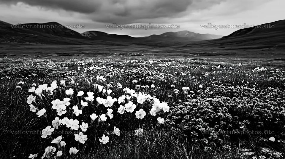 Cloudy limestone meadow with wildflowers in natural setting – nature photography 10608x5938