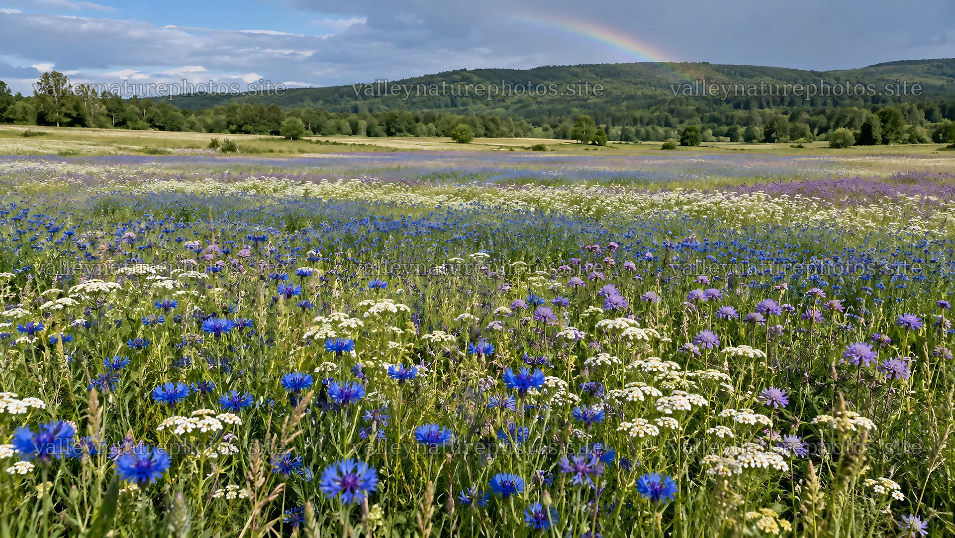 Wildflower Meadow Before a Forested Ridge – nature photography 10324x5812