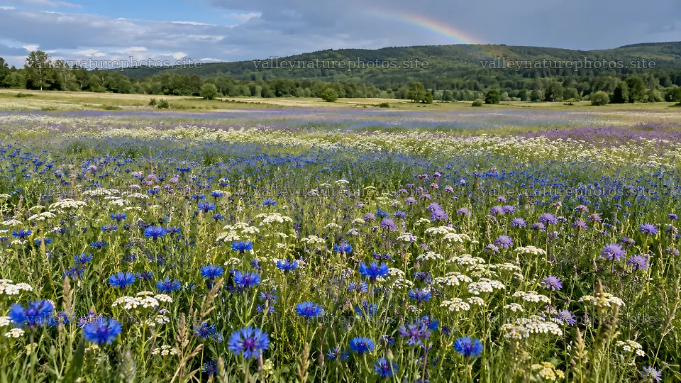 Wildflower Meadow Before a Forested Ridge – nature photography 10324x5812
